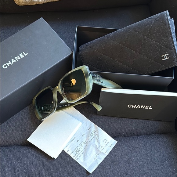 CHANEL Accessories - CHANEL Olive Green Square Sunglasses with CC iconic logo LIKE NEW